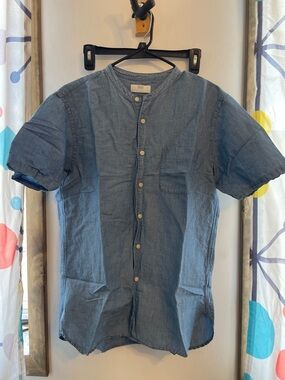 Uniqlo Men's Short-Sleeve Band Collar Shirt - Blue M size